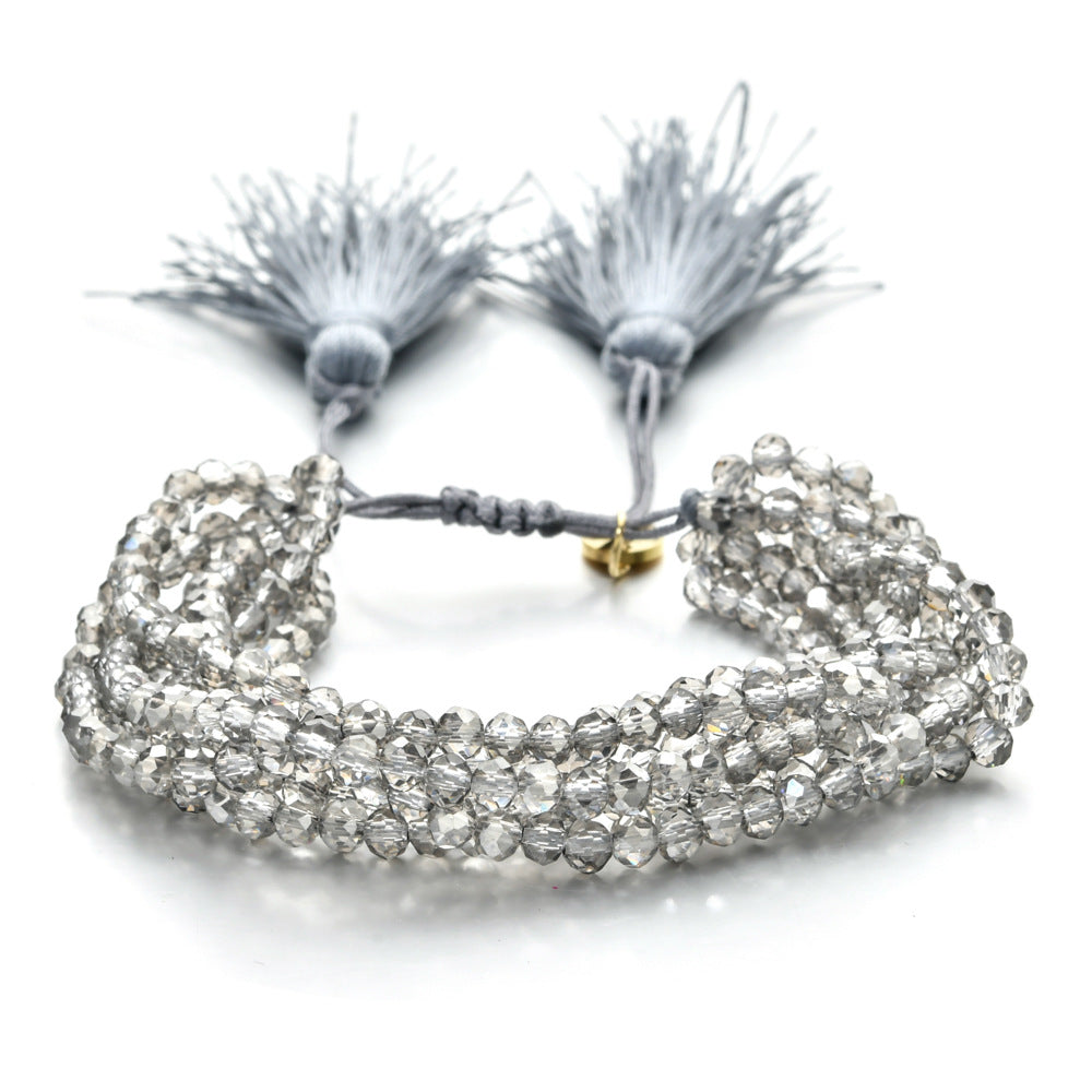 Wholesale Crystal Beads Engraved Agate Tassel Braided Bracelet Colorful